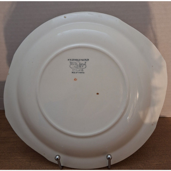 Vintage 1920's Prestwick W H Grindley Blue, Orange, Gold Rim 10.25" Cake Plate - Picture 5 of 6